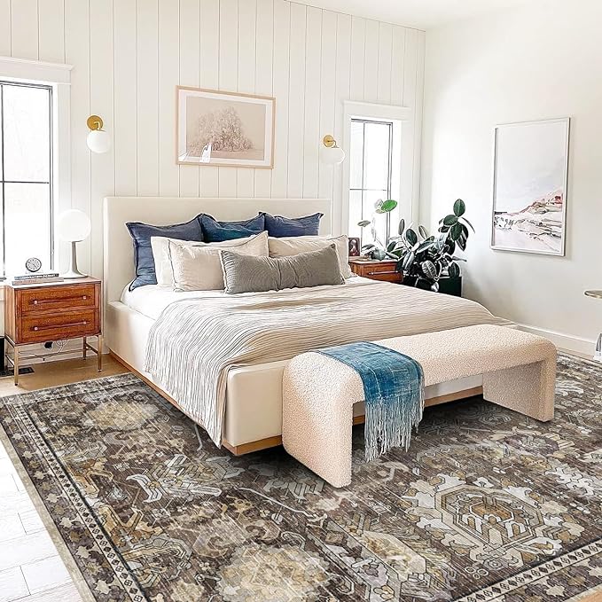 Washable Area Rugs - Perfect for Living Room, Bedroom, Kids Room, Nursery - Stain & Water Resistant Non-Slip, Pet & Child Friendly, Vintage Tribal Area Rugs (Ivory, 3' x 5 ')