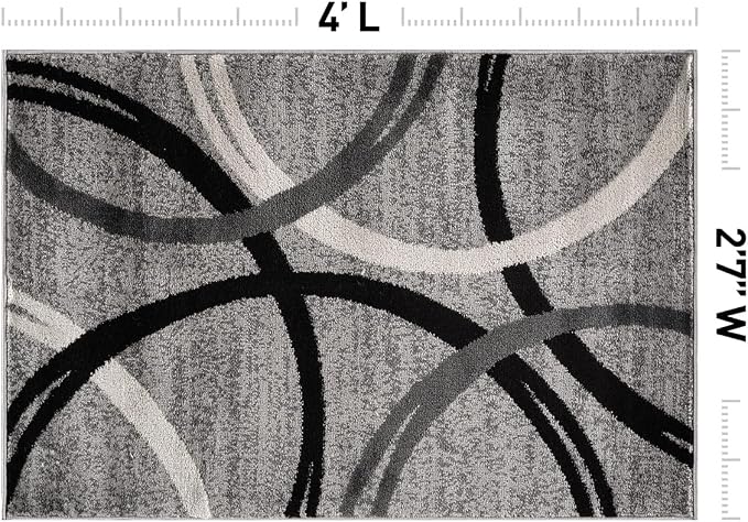 Rugshop Wavy Circles Accent Fade-Resistant Area Rug Gray 2'7" x 4' | Rectangular, Size 2'7" x 4', Living Room, Bedroom, Dining Room, Home Office, Kitchen, Entryway, Hallway, Nursery, Kids Room