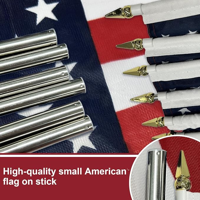 Bradford Small American Flag on Stick 6 Pcs 8x12 inch for 250th Anniversary Decorations, Heavy Duty Hand Held Handheld US USA Flags with Retractable Pole for 4th of July Outside Yard Garden