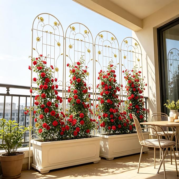 4/2 Pack White Metal Garden Trellis, 86.7" x 19.7" 71" x 19.7" Rustproof Plant Support Frame, Decorative Climbing Vine Trellis for Flower Vegetable Patio Garden Decor (White, 86.7" x 19.7", 4 Pack)