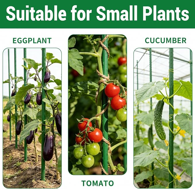 25 Pack Garden Stakes 3FT (36 Inch), Heavy Duty Steel Plant Support Stakes with Plastic Coating, Plant Sticks for Small Plants, Flowers, Vegetables, Potted & Indoor Outdoor Use
