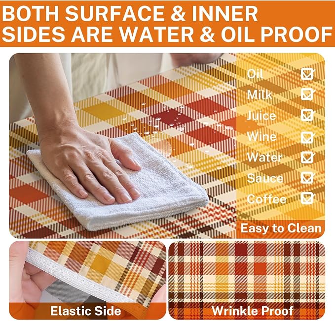 Picnic Table Cover with Bench Covers Elastic Edges, Fall Autumn Fitted Table Cover, Outdoor Patio Camping Essentials 72 Inch 3PCS, Waterproof Camping Fitted Tablecloth with Drawstring Bag
