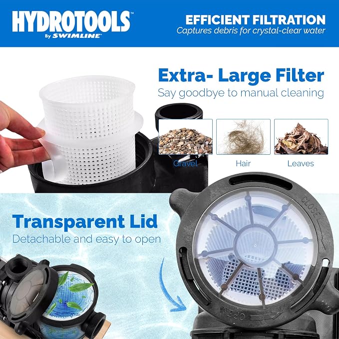 SWIMLINE HYDROTOOLS Above-Ground Pool Motor Pump, Hydro-Flo 1 HP w/ 5280 GPH, Vertical | Above-ground Pool Pump, 1.0 HP, 5, 280 GPH, Vertical Discharge, Strainer Basket, 115V, Single-speed, Quiet, DOE-certified