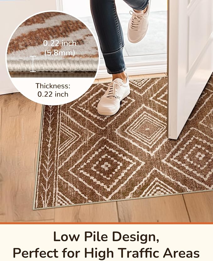2'x4' Washable Area Rug for Living Room Bedroom Yellowbrown | Soft Western No Slip Low Pile Print Foldable Indoor for Kitchen Dining Room