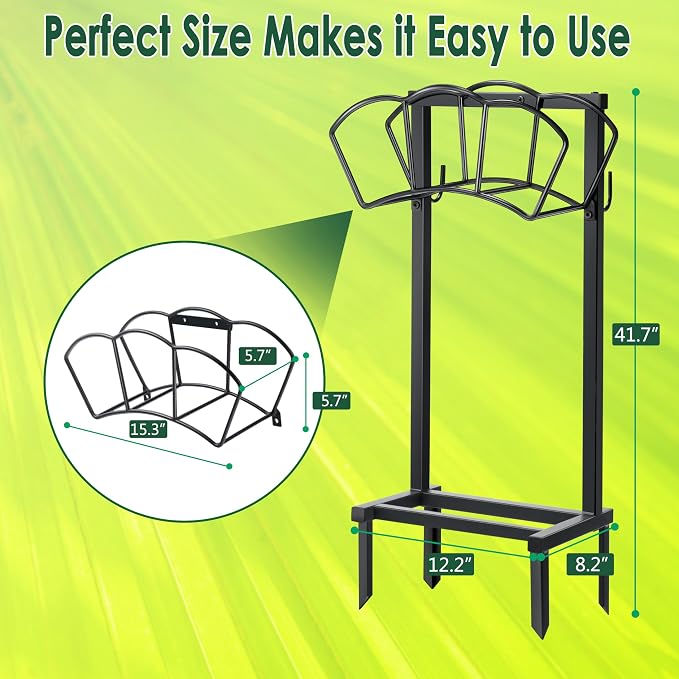 Garden Hose Holder, Heavy Duty Water Hose Holders, Sturdy Metal Hose Stand, Hose Organizer, Water Hose Hanger Rack, Hose Reel Storage Stake hold 150Ft Water Hoses, for Patio, Lawn, Garden