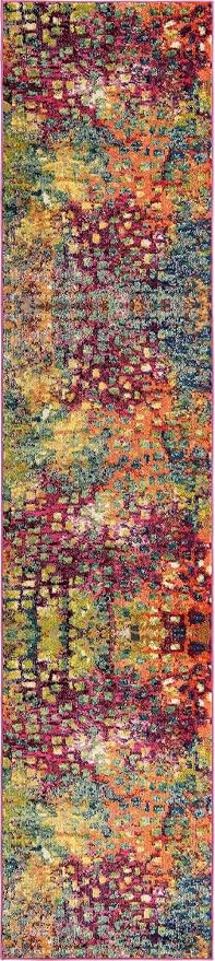 Unique Loom Jardin Collection Colorful, Vibrant, Abstract, Modern Area Rug (2' 7 x 12' 0 Runner, Multi/Blue)