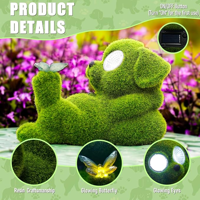 twinbling Solar Topiary Dog Garden Statue with Butterfly Garden Decor Clearance for Yard Decorations Outdoor Lawn Ornaments Porch Patio Balcony - Birthday Gifts for Grandma Mom Women