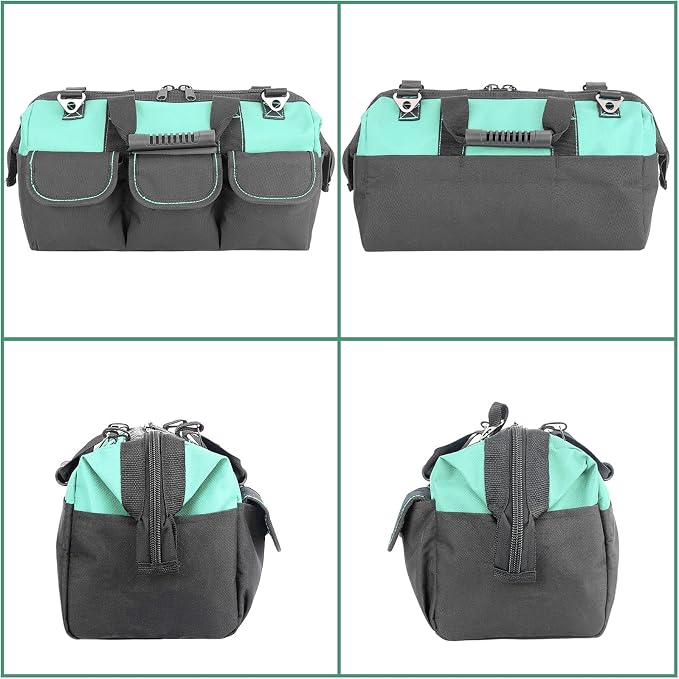 Women Heavy Duty Tool Bag with Molded base,Garden Storage Organizer for Tools,16 x 7.5 x 10.5 inches,600D Polyester Fabric(Teal)