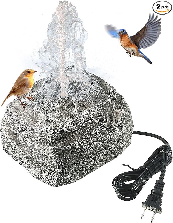 Saillong Bird Bath Water Fountain with Electric Pump, Granite Air Pump Rock for Bird, Rock Waterfall Fountain, Feeder, Aquariums, Fish Tank(Gray)
