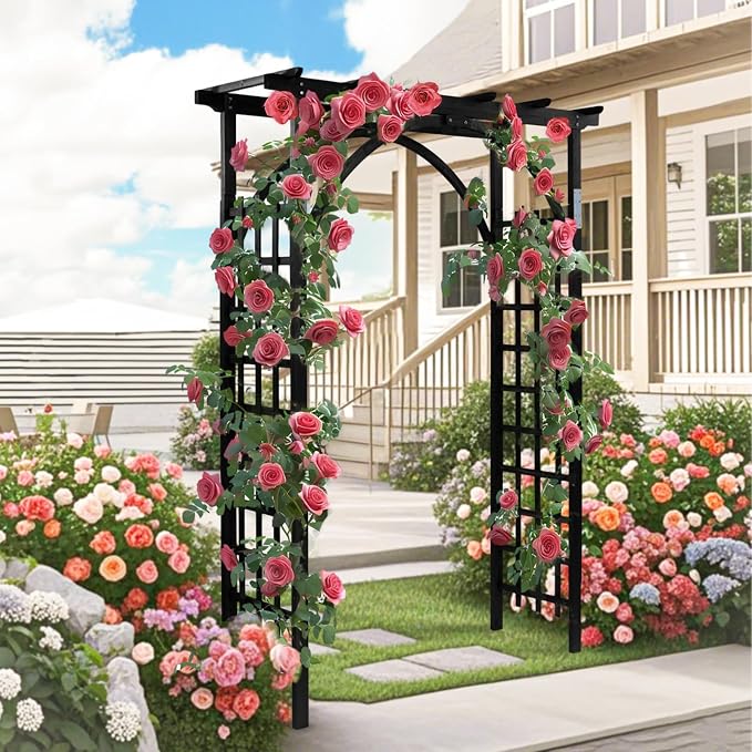 VINGLI 85in Wooden Arbor Garden Arch, Wedding Arch for Ceremony, Wood Trellis for Plant Climbing, Christmas Decor Pergola for Garden Backyard, Lawn (Black)