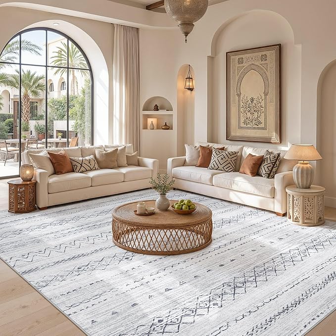 cotiled Boho 5x7 Area Rugs for Living Room: Soft Moroccan Washable Rug | Solve Modern Neutral Trendy Home Decor - Stain Resistan Indoor Carpet for Bedroom Dining Room Brown Grey