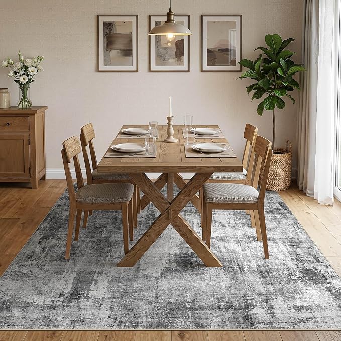 DMOYEST 10x12 Area Rug for Living Room Washable Abstract Indoor Carpet | Neutral Modern Low Pile Rugs Kid & Pet Friendly Large Soft Thin Carpet for Bedroom Dining Room and Office - Black
