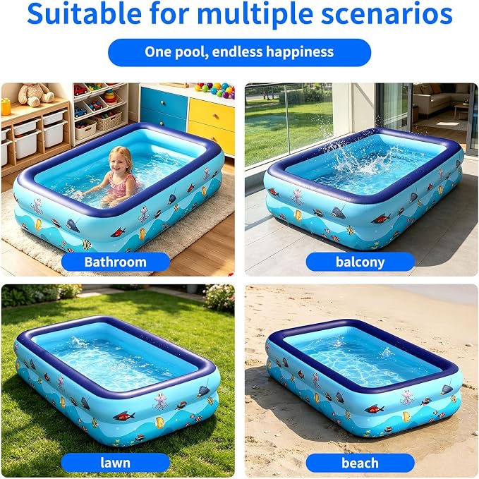 HAIKE Inflatable Pool for Adults and Kids, Summer 2 Layer Thickened Kids Pool Outdoor Water Party, Family Full-Sized Swimming Pool, Rectangle Blow Up Pool for Backyard Garden (47.2"x35.4"x19.7")