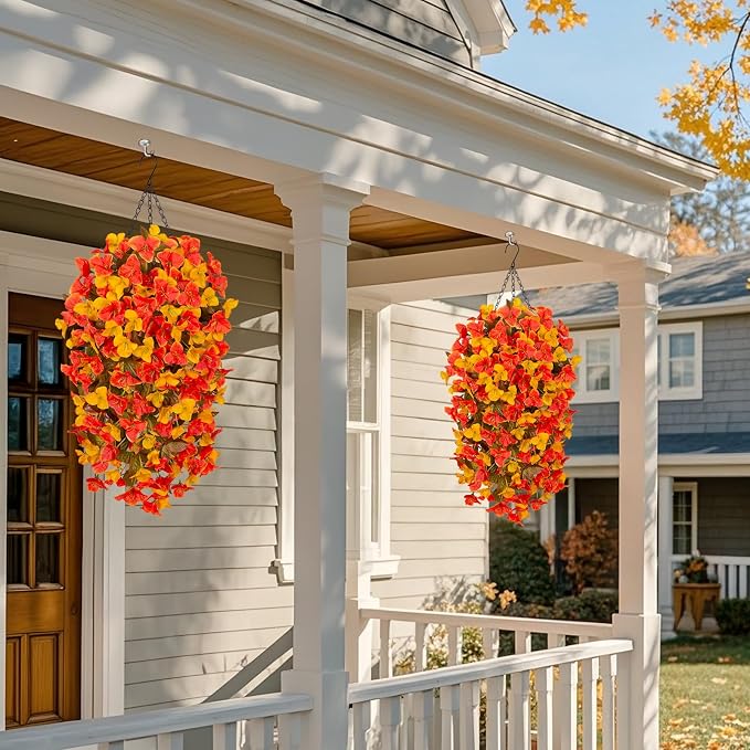 INXUGAO 2 pcs Artificial Faux Bougainvillea Fall Flowers Plants for Outdoor Outside Decoration, Fake Silk UV Resistant Long Trailing Vines for Front Door Porch Planter Balcony Decor