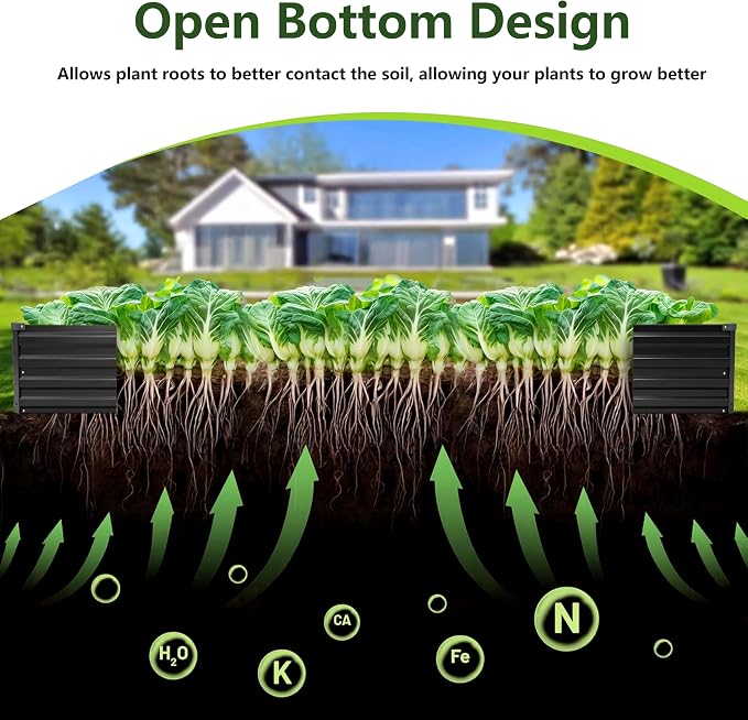 2PCS 10x3x1ft Galvanized Raised Garden Kit,Metal Planter Box,Black | Outdoor Elevated Metal Planter Box For Vegetables, Flowers & Herbs. Rustproof Galvanized Steel, Open Drainage, Easy Assembly