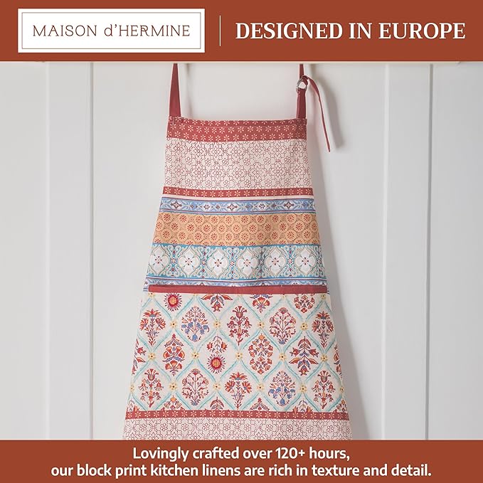 Maison d' Hermine Aprons for women with Pocket 100% Cotton (27.50"x31.50") | Adjustable Neck Strap & long ties Apron Men Chef Wedding Cooking Gardening Server Maid