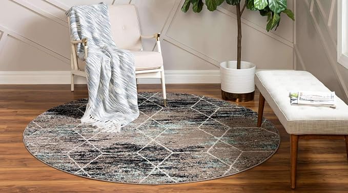 Unique Loom Trellis Frieze Collection Area Rug - Geometric (6' Round, Blue Multi/ Ivory)