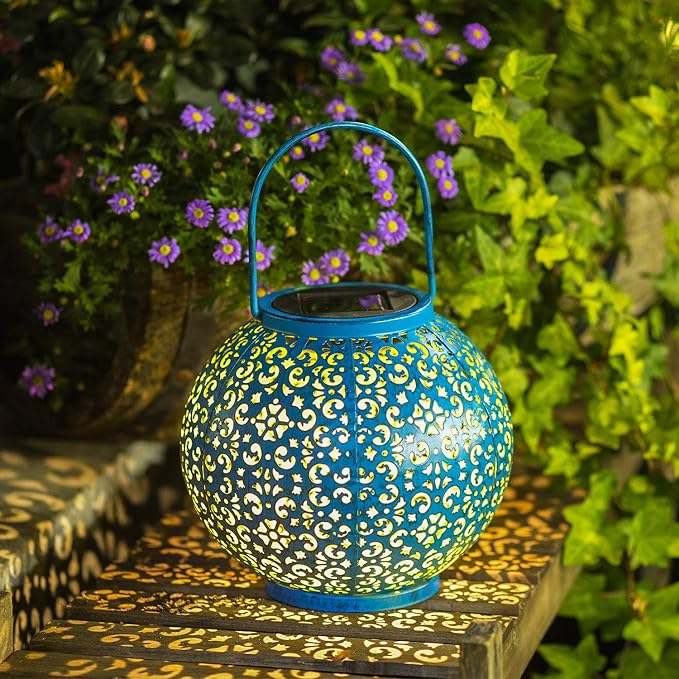 Homeimpro Solar Big Lanterns Outdoor Waterproof Garden Gifts Mom, Metal Table Lights for Patio, Yard Art, Mothers Day Bithday Gifts for Women Men(1Pack, Teal Blue)