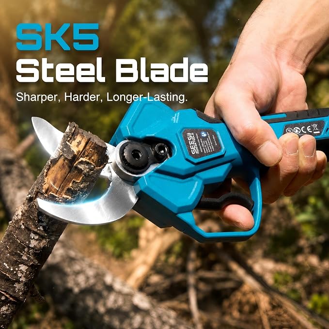 SEESII Electric Pruning Shears Cordless: Up to 1.6" Cutting Diameter Power Pruner - 2 Pcs 4.0Ah Batteries, Brushless Motor, Extra SK5 Blade, 4 Modes Adjustable Branch Cutter for Tree Flower Trimming