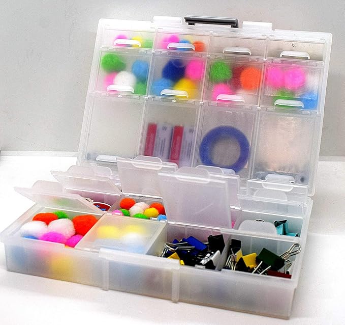 AideTek half transparent BOX-ALL-24 small parts beads stationery jewelry box organizer for sorted parts 3 sizes 24 compartments with lid