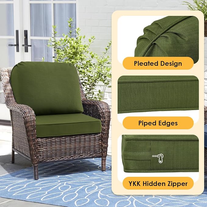 Outdoor Cushions for Patio Furniture Set of 2, 24"x24" Water Repellent Chair Cushions Removable Seat Bottom & Back Cushion Covers for Chair, Sofa, Couch, Deep Forest Green