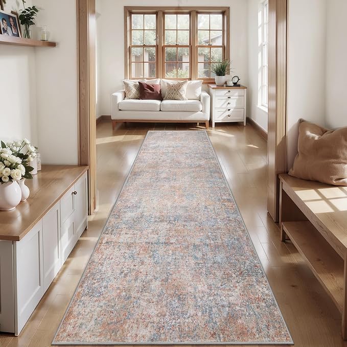 Tangsoo Abstract 3x10 Hallway Runner Rug, Modern Non Slip Runner Rugs | Long Soft Low Pile Rug Runners,Contemporary 10ft Carpet Runners for Hallway Kitchen Bedroom Living Room Pink Multi Home Decor