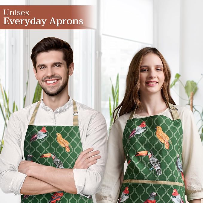 Maison d' Hermine Aprons for women with Pocket 100% Cotton (27.50"x31.50") | Adjustable Neck Strap & long ties Apron Men Chef Wedding Cooking Gardening Server Maid