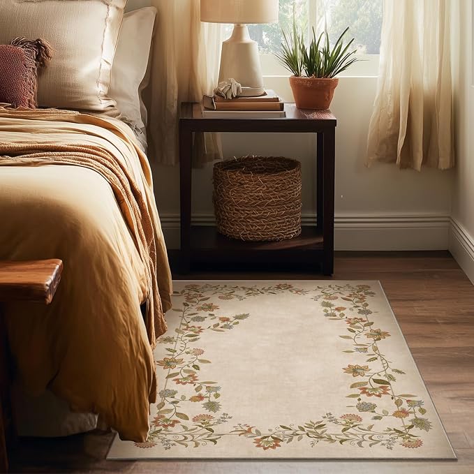 3x5 Small Area Rugs for Entryway: Machine Washable Rug Stain Resistant Non Slip Low Pile Soft Faux Wool Lightweight Entry Rug for Bedroom Living Room Bathroom Laundry Room Kitchen Home Office Indoor