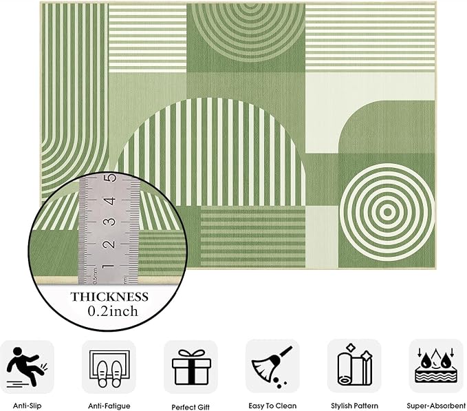 Area Rug 6x9 Living Room Green Geometric Rug Machine Washable Minimalist Line Mid Century Modern Area Rugs Non Slip Low Pile Large Dining Room Indoor Floor Carpet for Bedroom Office,Green