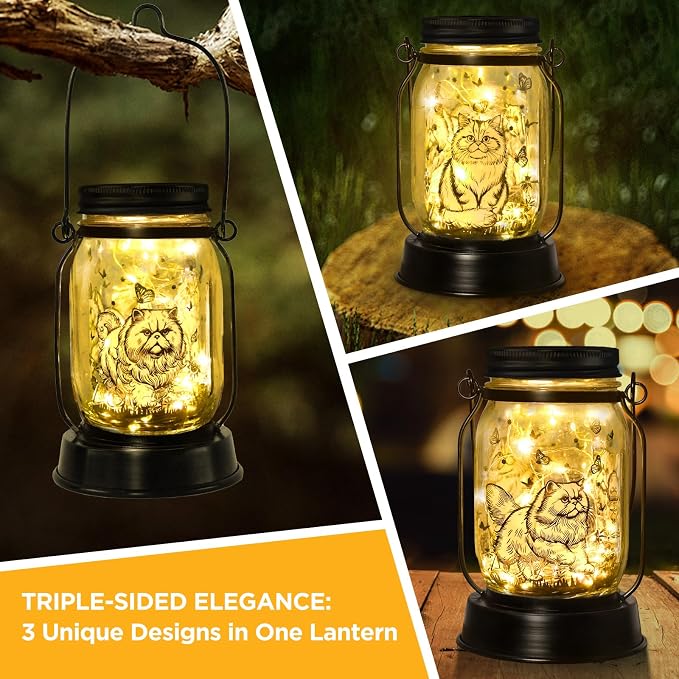 Persian Cat Gifts for Women/Men Persian Cat Solar Lanterns Gifts for Grandma Women Mom Sister, Pet Lovers Lantern Pet loss Memorial Light Solar Garden Decoration Outside for Yard, Patio,Backyard,Porch