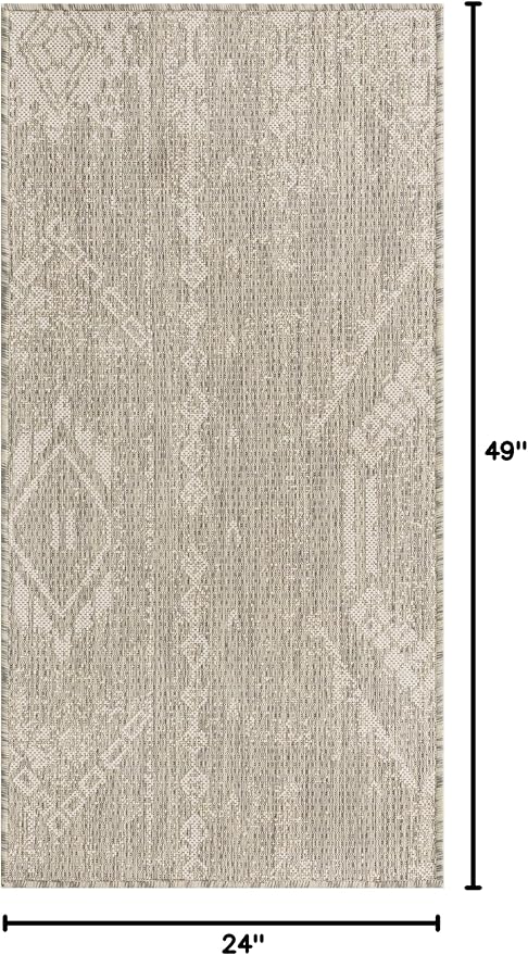 Unique Loom Outdoor Bohemian Collection Area Rug - Anthro (2' x 4' 1" Runner, Gray/ Ivory)