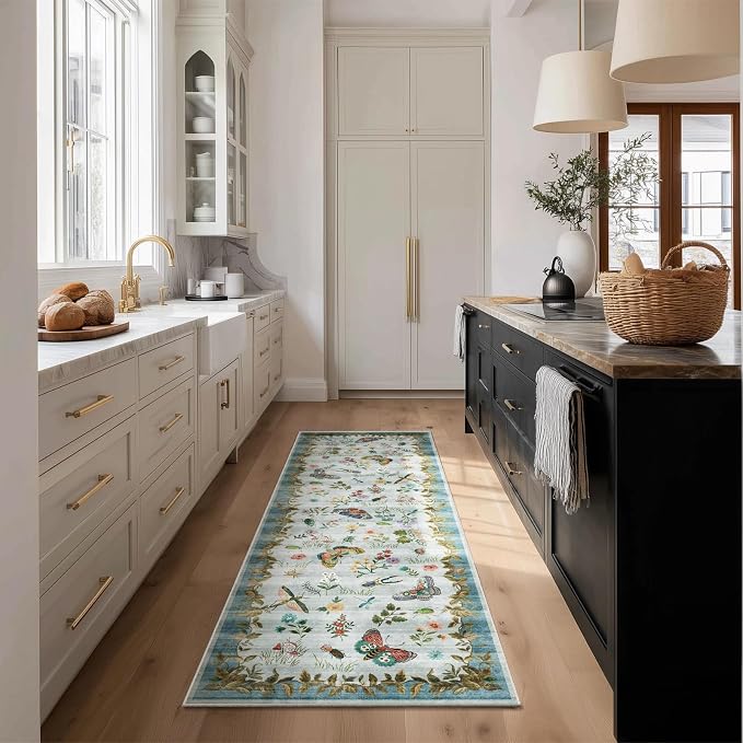 Machine Washable Runner Rug for Entryway: 2'x6' Kitchen Rugs Stain Resistant Non Slip Low Pile Soft Carpet Runners for Hallways Indoor Entryway Kitchen Beside Bedroom Living Room Farmhouse