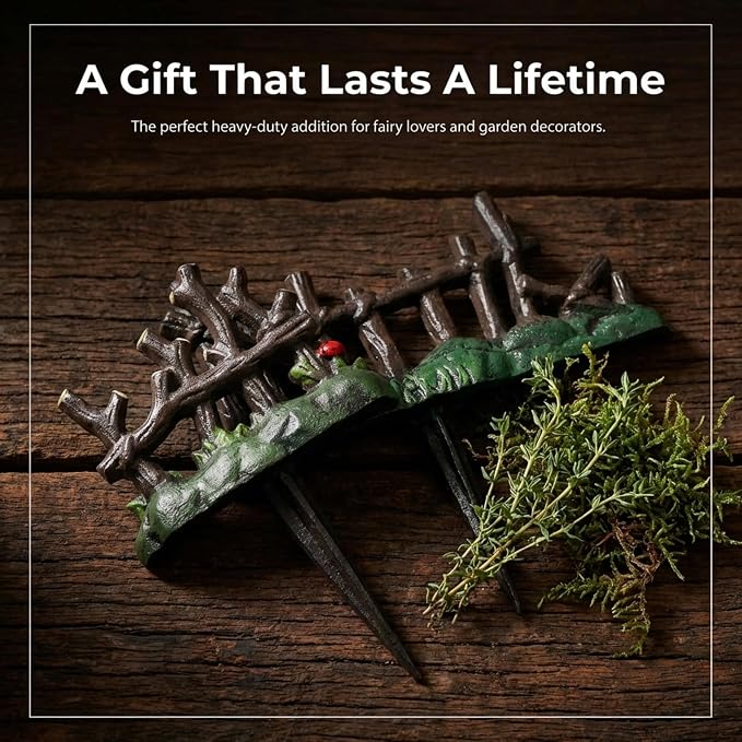 Lulu Decor, 100% Cast Iron Fairy Garden Fence Garden Decor Fairy Garden Accessories (4 Pc)