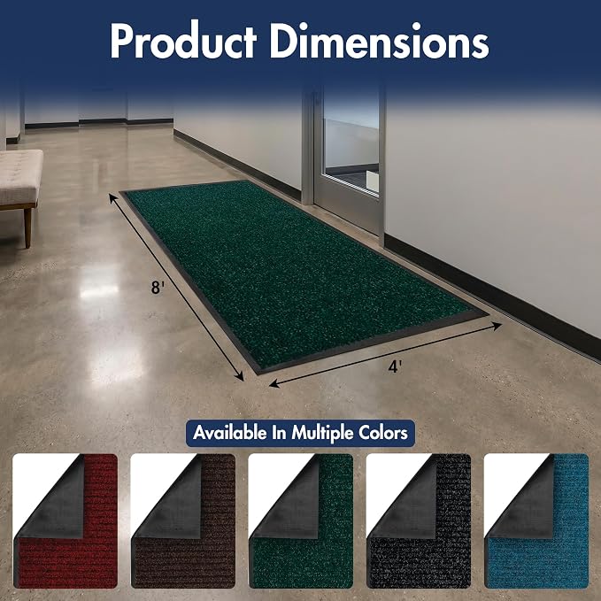 Notrax 109 Industrial Door Mat, 4' x 8' Large Entrance Mat, Heavy Duty Commercial Rugs for Entryway, Welcome Lobbies, Garage, and Mudroom, Made in the USA, Hunter Green, Brush Step 109S0048GN