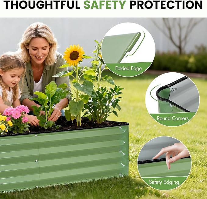 INNO STAGE Galvanized Raised Garden Bed Kits, 4x2x1ft Metal Raised Garden Beds Outdoor, Steel Raised Planter Bed with Gloves for Vegetables & Flowers Patio Ground Planter Box (Olive Green, 2PCS)