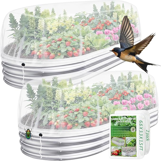 2 Pack Garden Netting for Raised Beds, 6x3FT Raised Bed Cover for Garden Protection, Ultra Fine Mesh Bird Netting Pest Barrier Screen with Drawstring for Protecting Vegetables Fruits Flowers