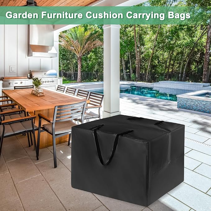 M METERXITY Outdoor Patio Cushion Storage Bags, 32" x 32" x 24" (L x W x H) Furniture Cushion Storage, Garden Furniture Cushion Carrying Bags for Storage Items [Black]