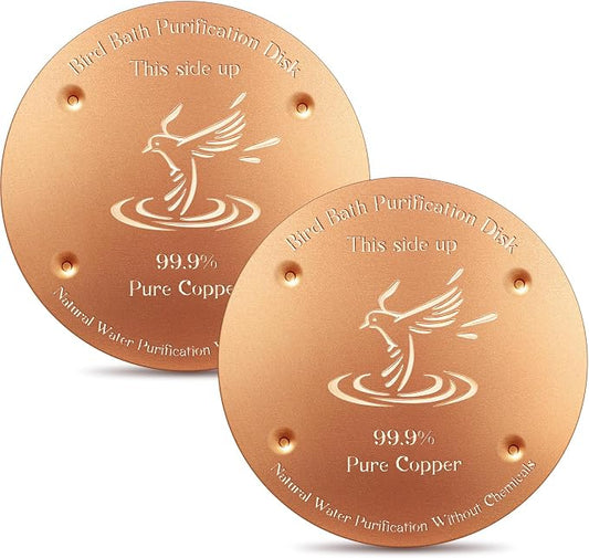 MorningRo Bird Bath Copper Disk, 0.8mm Thick 99.99% Pure Copper Birdbath Purification Disk, Solar Fountain for Bird Bath with 4 Point Support for Safe Birdbath Cleaner(2 Pcs)