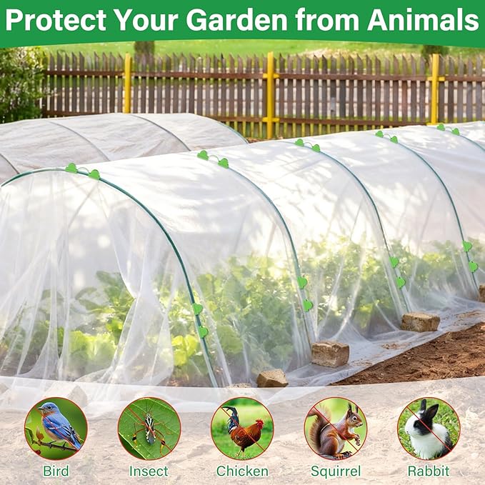 Garden Mesh Netting Kit for Raised Beds, 10x33FT Ultra Fine Mesh Netting&6 Sets 8FT Fiberglass Garden Hoops, Insect Netting Row Cover, Pest Barrier Protection for Vegetable Fruits Flowers