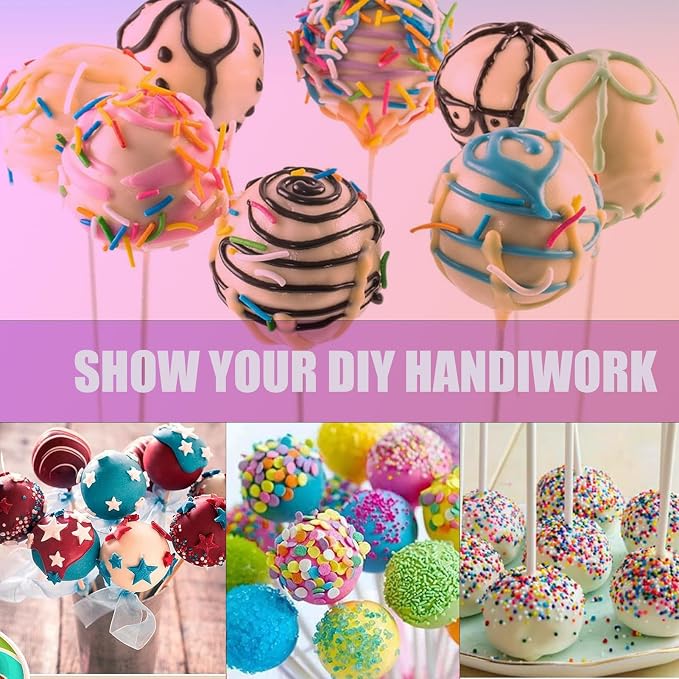 605Pcs Cake Pop Kit,Silicone Lollipop Molds Including Lollipop Sticks,Measuring Cup,Treat Bags,Twist Ties,Decorating Pen,Round Mold,Meat Baller with Handles,Lollipop, Candy,Display Stand Holder