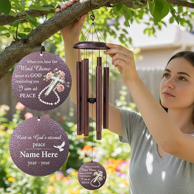 Personalized Outside Wind Chimes for Loss Mother Father, Cross Memorial Sympathy Wind Chime for Funeral, Bereavement Gifts in Memory of Loss