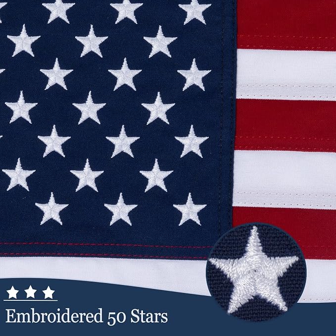 JRED Cotton American Flags for Outside 12x18 Inch US Flag Heavy Duty Outdoor USA Fade Resistant Embroidered Stars, Brass Grommets, Celebrating the 250th Anniversary of USA