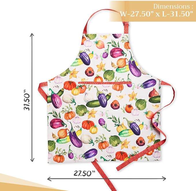 Maison d' Hermine Aprons for women with Pocket 100% Cotton (27.50"x31.50") | Adjustable Neck Strap & long ties Apron Men Chef Wedding Cooking Gardening Server Maid