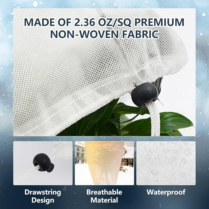 4 Pack Plant Covers Freeze Protection for Winter, 47.2"×31.5" Frost Cloths for Outdoor Plants Cold Weather Blankets with Drawstrings