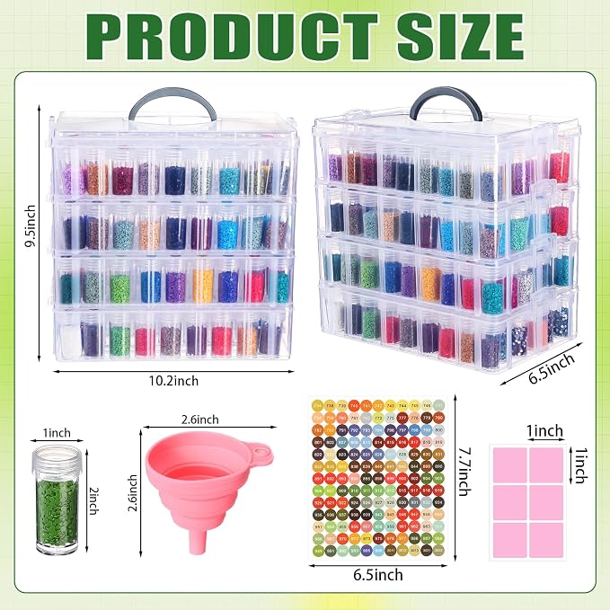 Willinglong 4 Tier Diamond Painting Storage Containers with 208 Grids Diamond Art Storage Bead Organizer Painting Accessories DIY Art Jewelry Craft