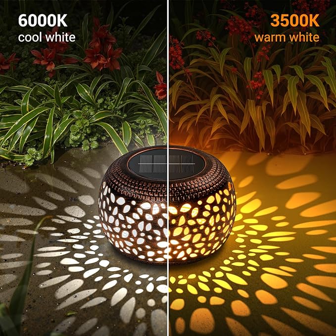 Solar Lanterns Outdoor Waterproof: 2 Pack Hollowed-Out Retro Metal Lantern Lights - Solar Lantern Decorative - Gifts for Women Mother's Day, Outside Garden Yard Patio & Indoor Tabletop Decor