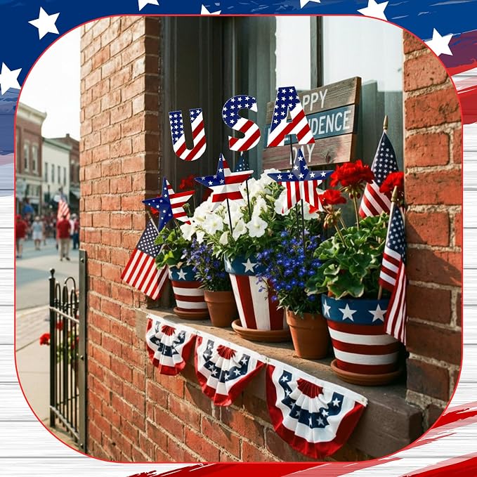 Pickmesh 6 Pcs 12" H Patriotic Outdoor Decor Metal Yard Sign 4th of July Outdoor Decor Red White Blue 250th Anniversary Star USA Flag Garden Stake American Yard Sign for Independence Day Decoration