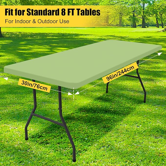 Smiry 6 Pack Rectangle Picnic Table Cloth, Waterproof Elastic Fitted Tablecloths, Washable Polyester Rectangular Patio Table Cover for Camping, Indoor and Outdoor (Sage Green, 30"x96")