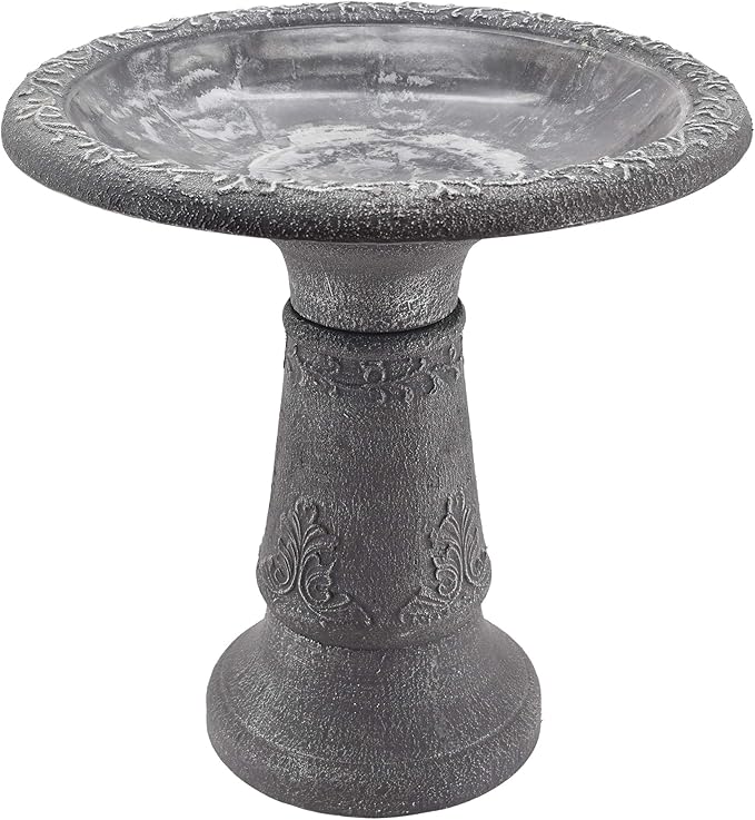 Arcadia Garden Products BB05 Fiberclay Bird Bath Outdoor Garden Decor, Antique Vintage Weather Resistant Water Bowl for Backyard and Patio and, 20-inch Tall, Black