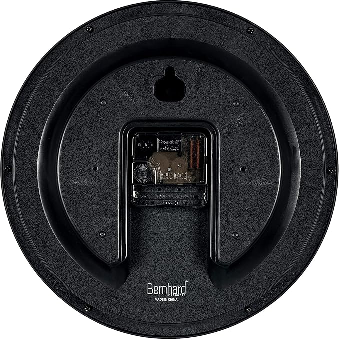 Bernhard Products Black Wall Clock Silent Non Ticking 10 Inch Quality Quartz Battery Operated Round Easy to Read Home/Office/Kitchen/Classroom/School Clock Sweep Movement